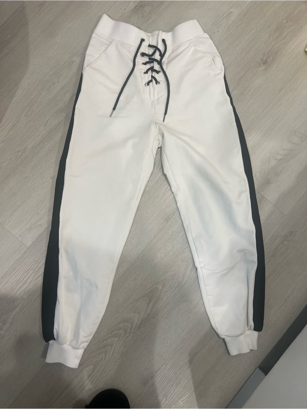 White Jogger Sweatpants with Black Side Stripes